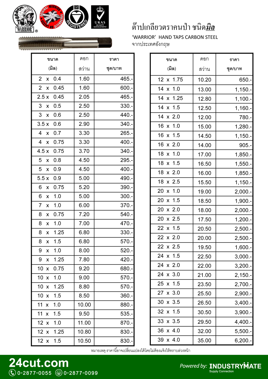 ดอกต๊าป ยี่ห้อ คนป่า (Hand Taps ยี่ห้อ WARRIOR)