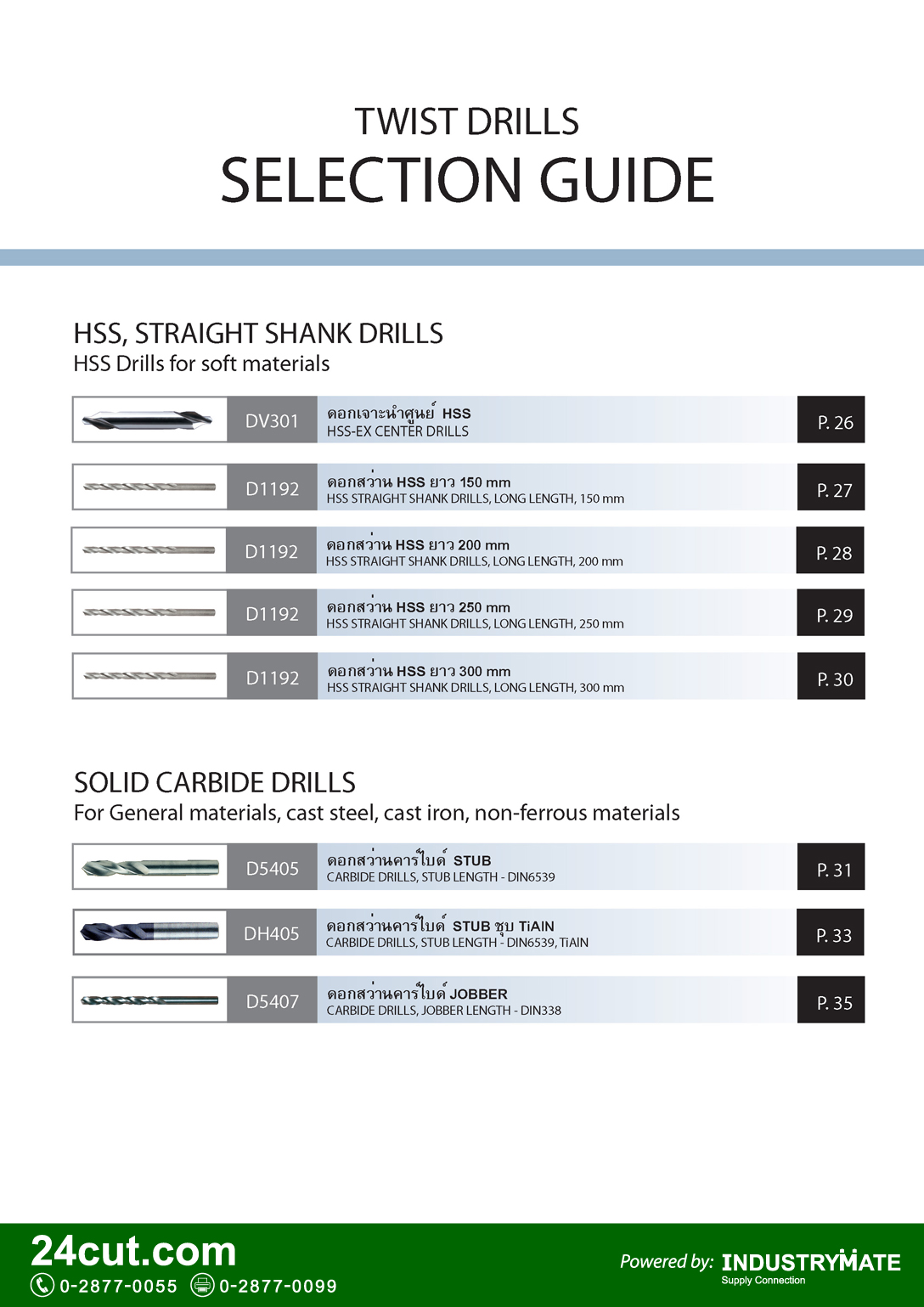 ดอกสว่านคาร์ไบด์ (Carbide Twist Drills) ดอกเจาะนำศูนย์ (Center Drills) ยี่ห้อ YG