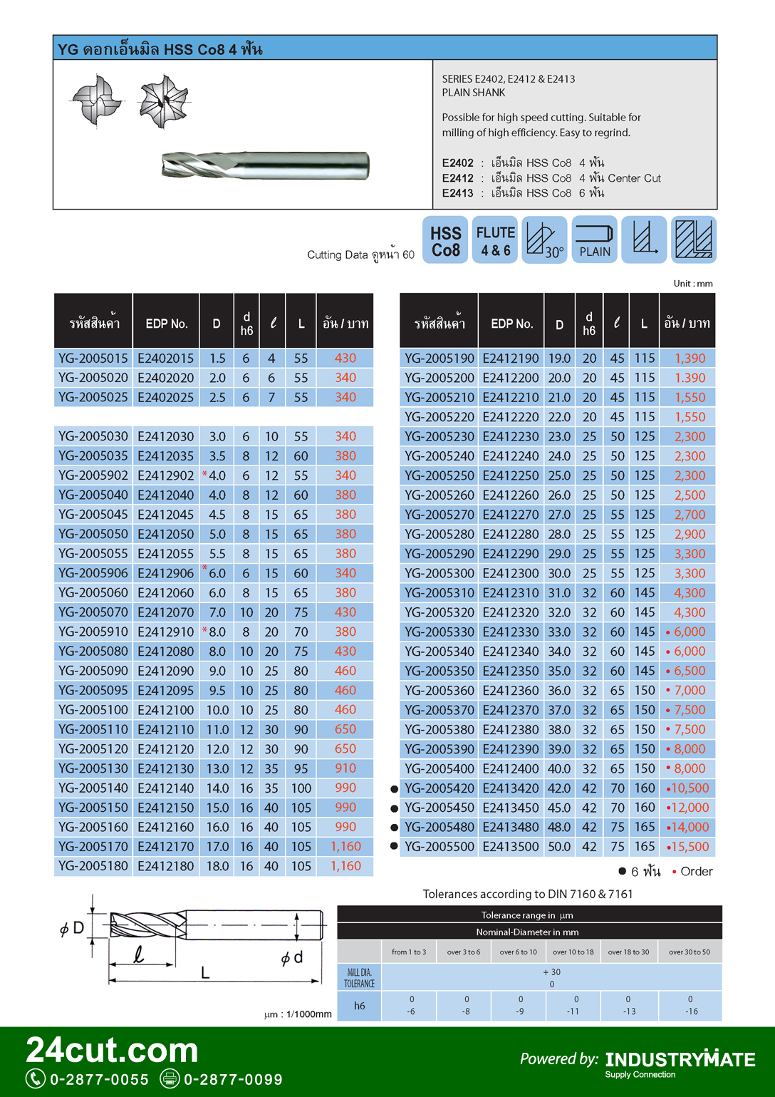ดอกเอ็นมิล HSS CO8 4 ฟัน ยี่ห้อ YG