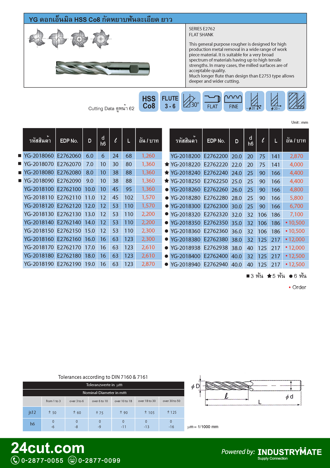 ดอกเอ็นมิล กัดหยาบฟันละเอียด ยาว ยี่ห้อ YG