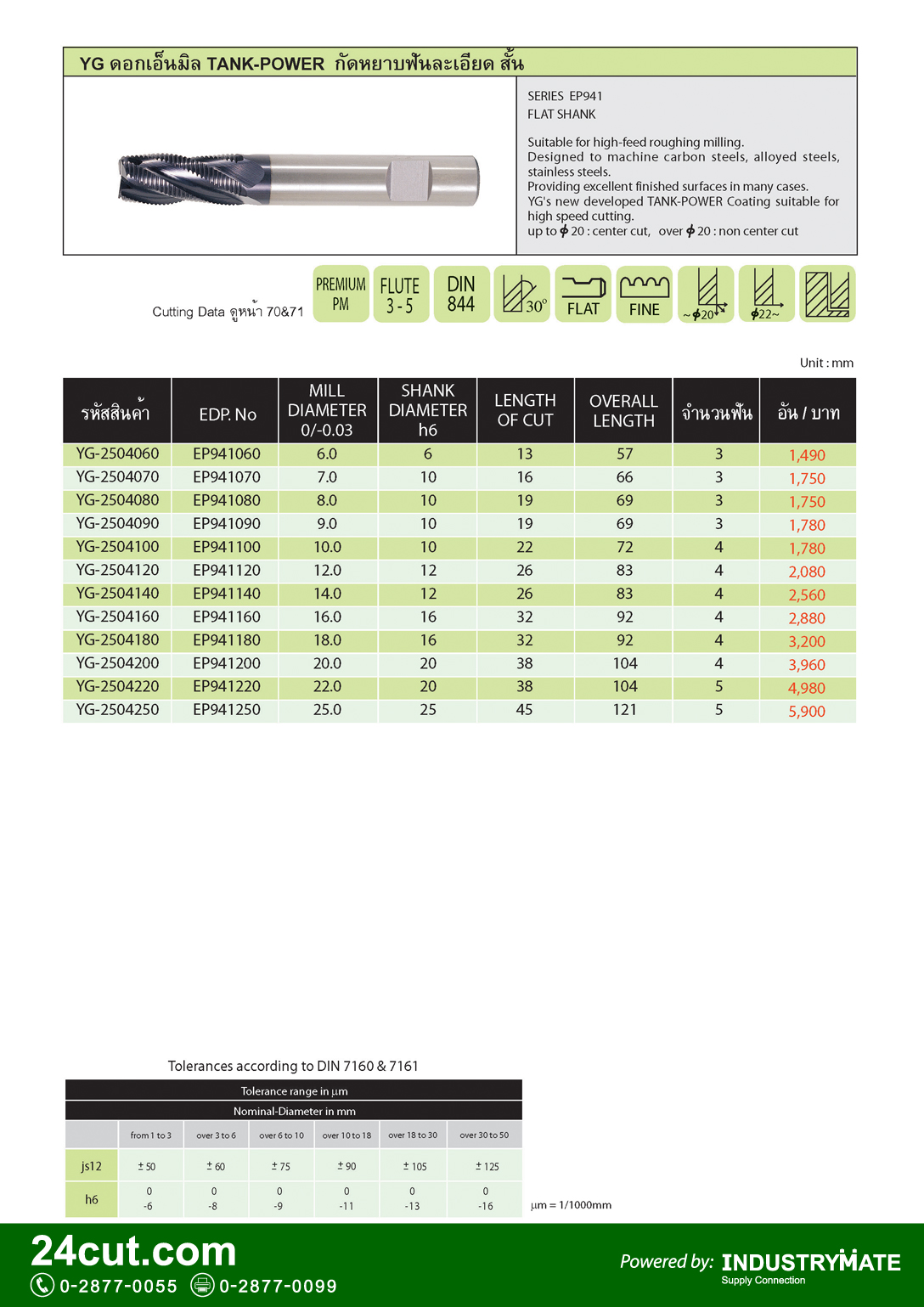 YG ดอกเอ็นมิล Tank Power กัดหยาบ ฟันละเอียด สั้น
