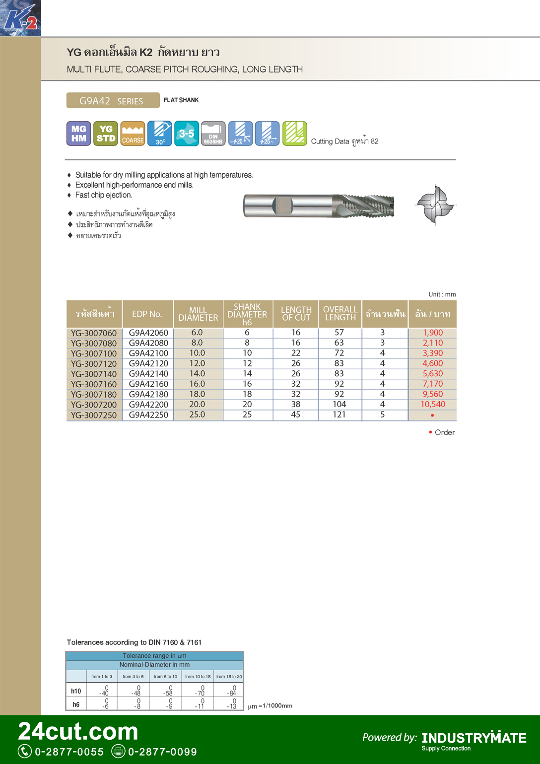 YG ดอกเอ็นมิลคาร์ไบด์ K-2 กัดหยาบ ยาว