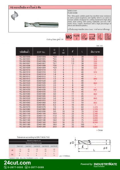YG เอ็นมิล คาร์ไบด์ 2 ฟัน